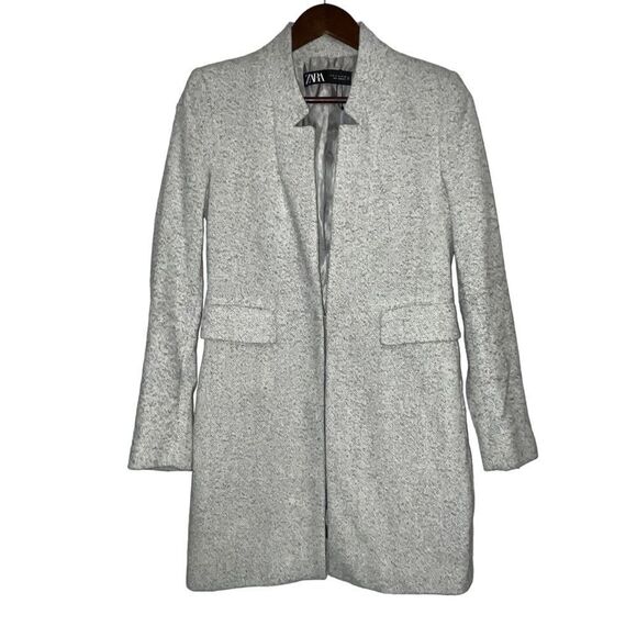 Women's Zara Grey Herringbone Blend Long Coat - Picture 1 of 11